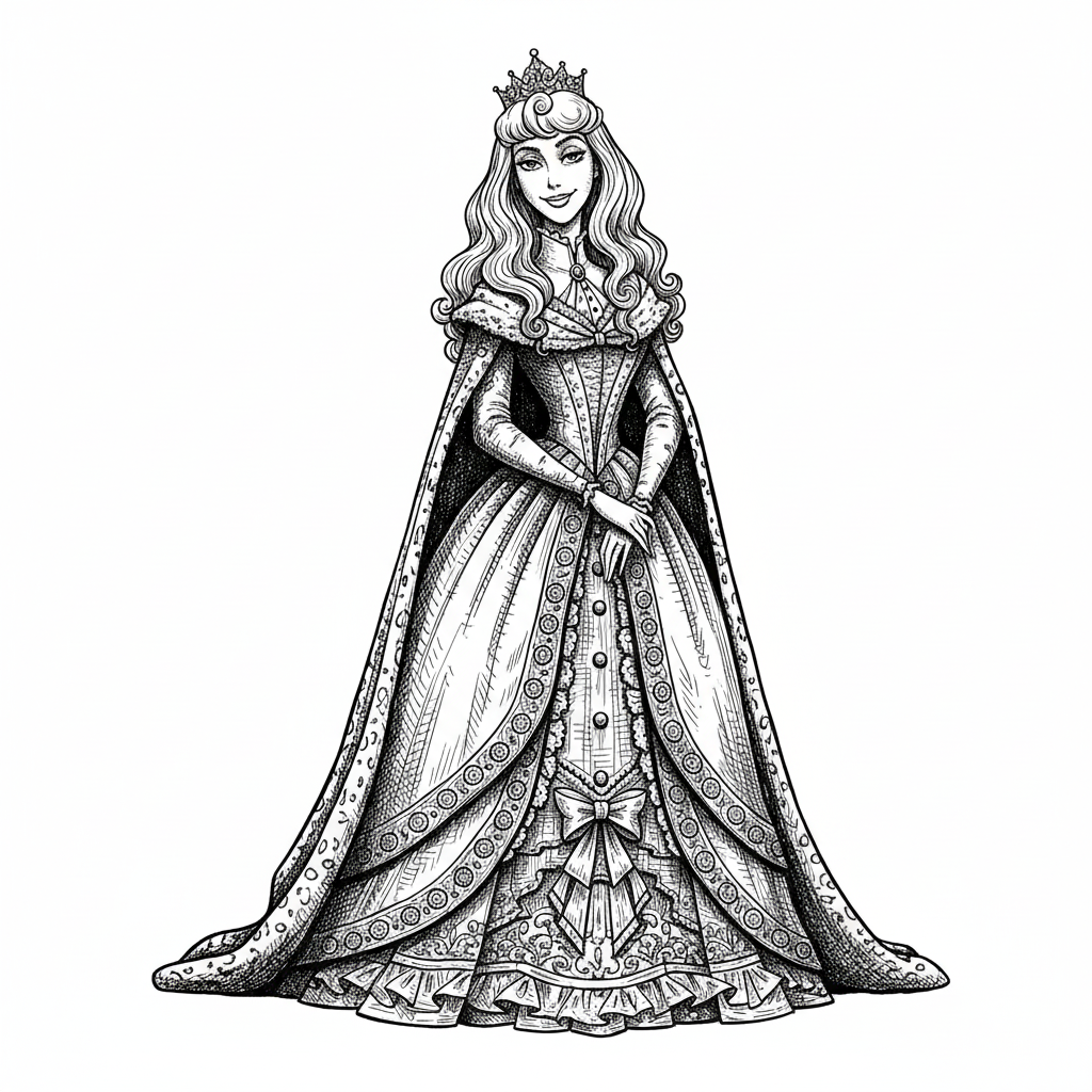 Princess Aurora the Royal - Black & White Illustration
