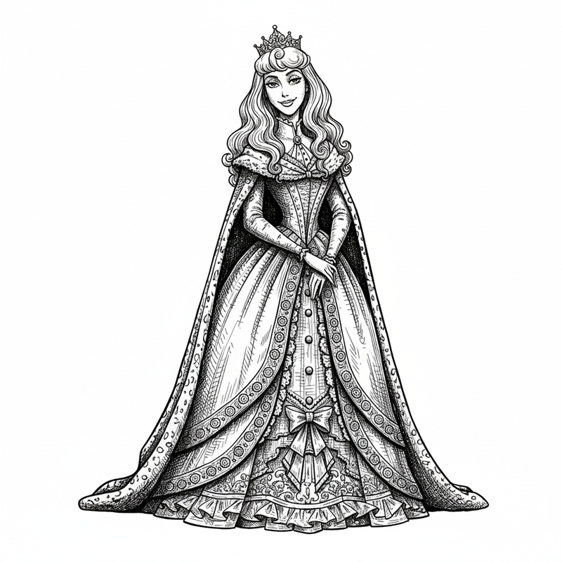 Princess Aurora the Royal in Victorian Illustration - Black & White Illustration