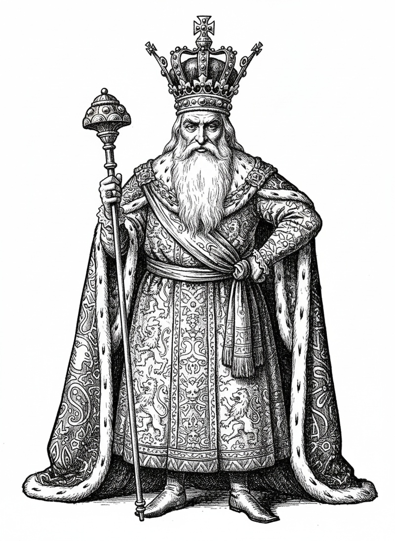 King Wisdom the Ruler in Victorian Illustration - Black & White Illustration