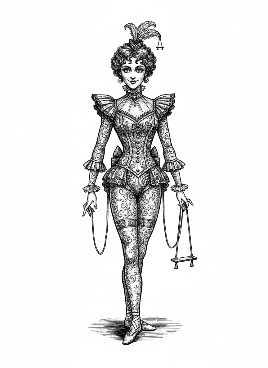 Stella the Trapeze Artist - Black & White Illustration
