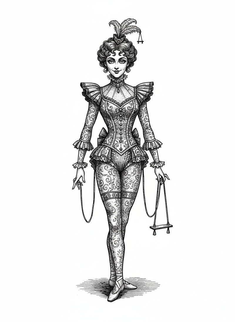 Stella the Trapeze Artist in Victorian Illustration - Black & White Illustration