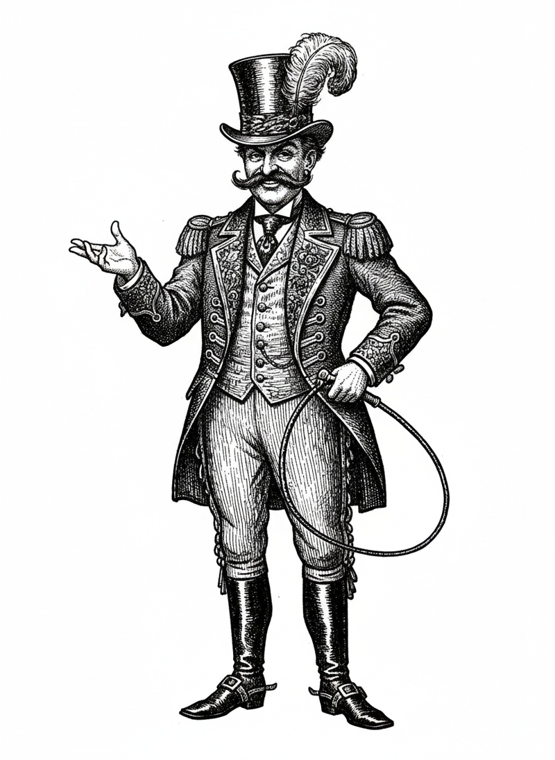 Magnus the Ringmaster in Victorian Illustration - Black & White Illustration
