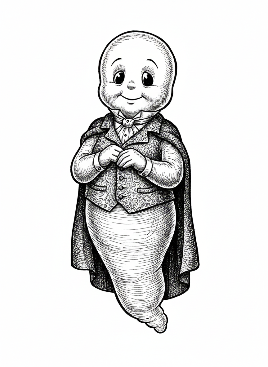 Casper the Friendly Ghost - Black & White Illustration