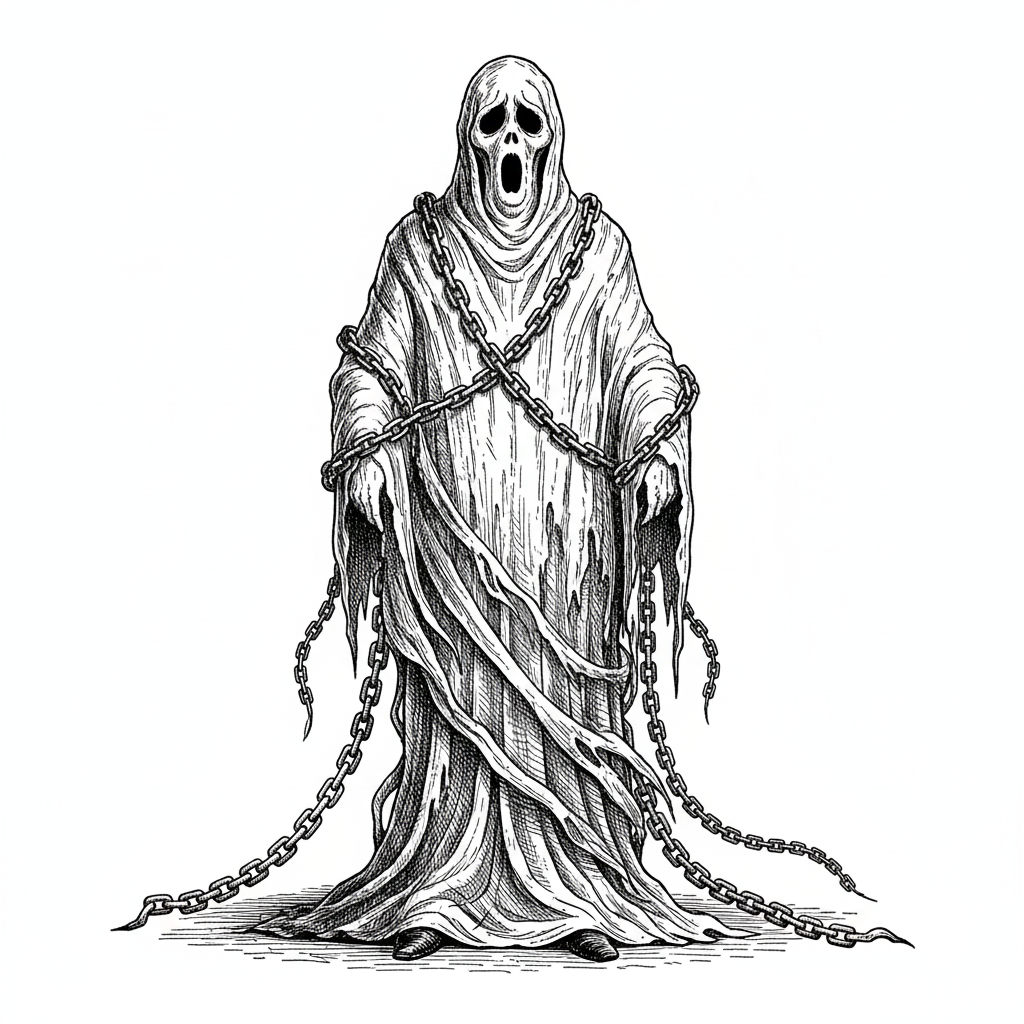 Spook the Scary Ghost - Black & White Illustration
