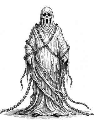 Spook the Scary Ghost in Victorian Illustration - Black & White Illustration