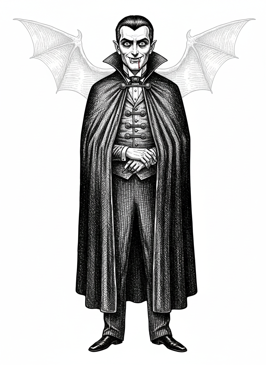 Count Dracula the Vampire - Black & White Illustration
