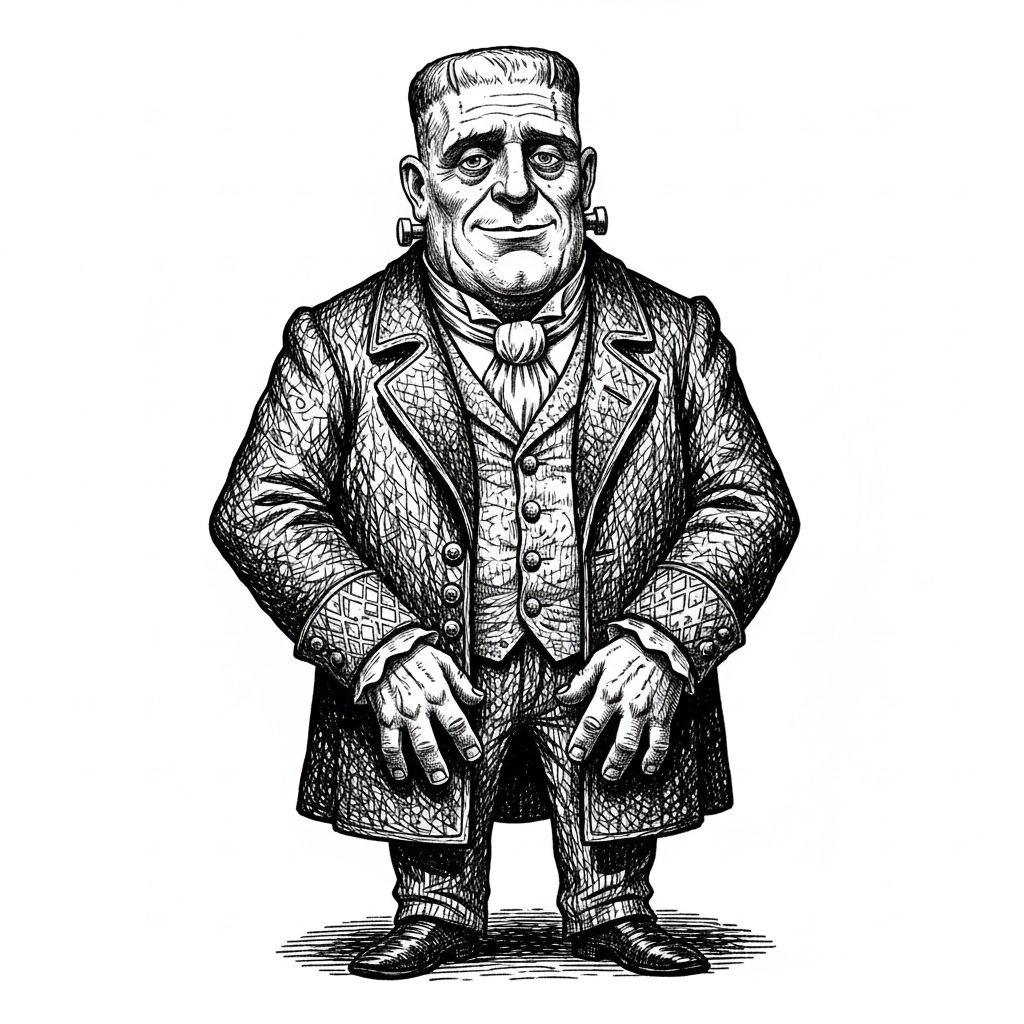 Victor the Friendly Monster - Black & White Illustration