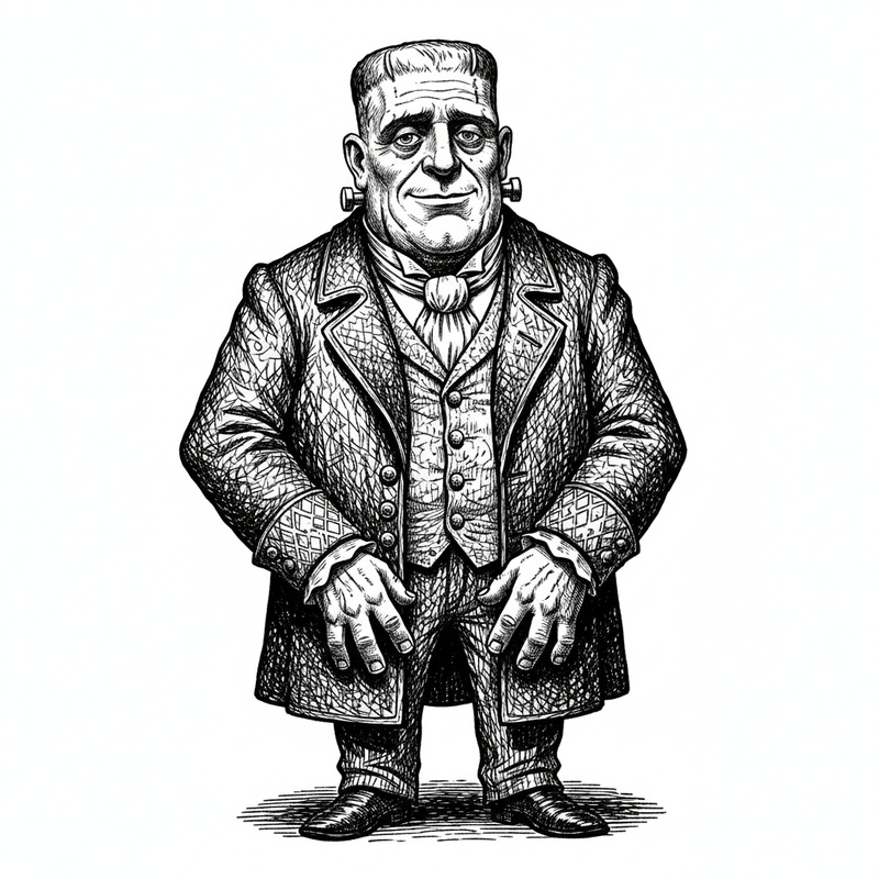 Victor the Friendly Monster in Victorian Illustration - Black & White Illustration