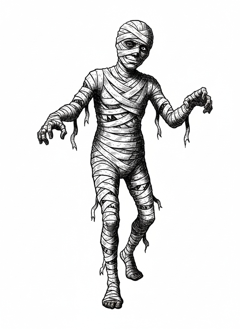 Bandages the Mummy in Victorian Illustration - Black & White Illustration