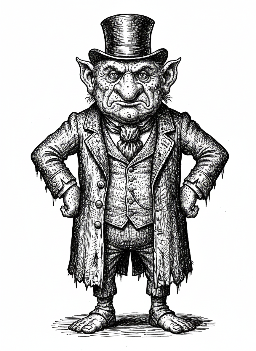 Grunch the Troll - Black & White Illustration