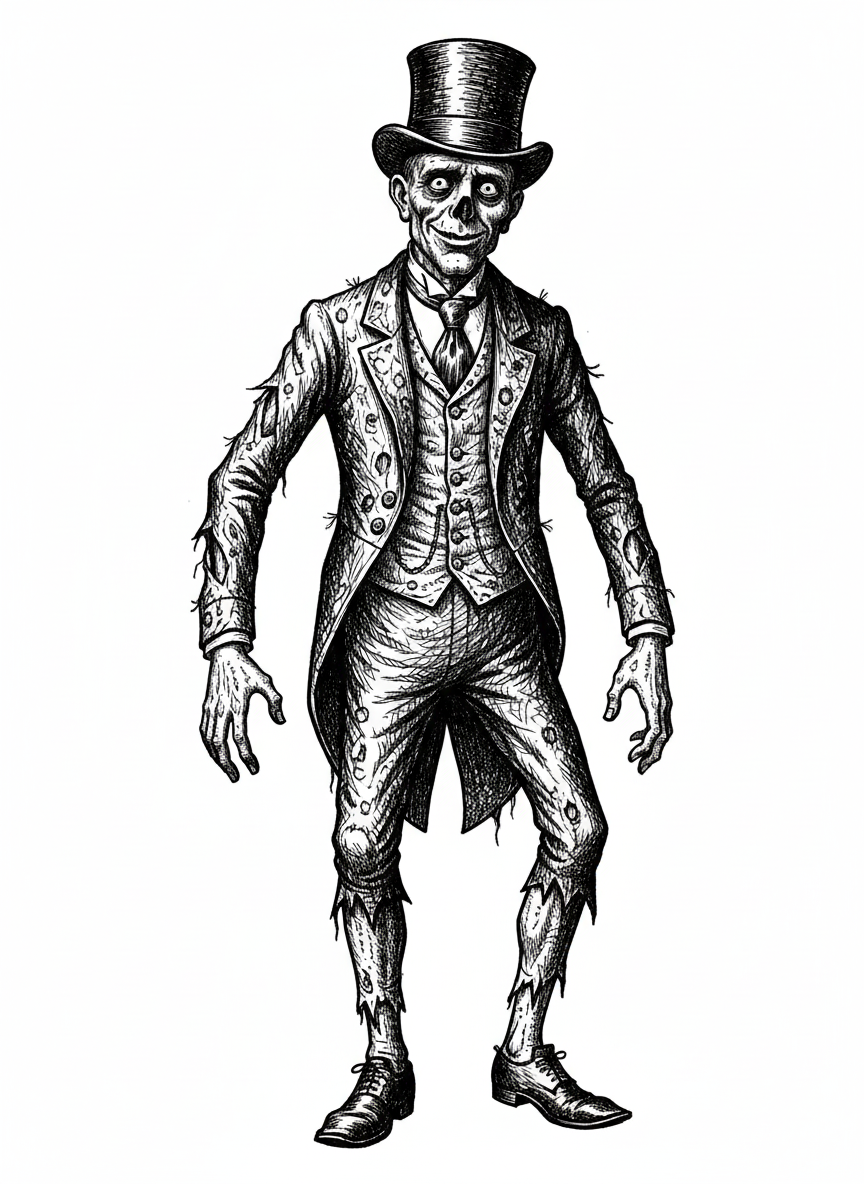 Shamble the Zombie - Black & White Illustration