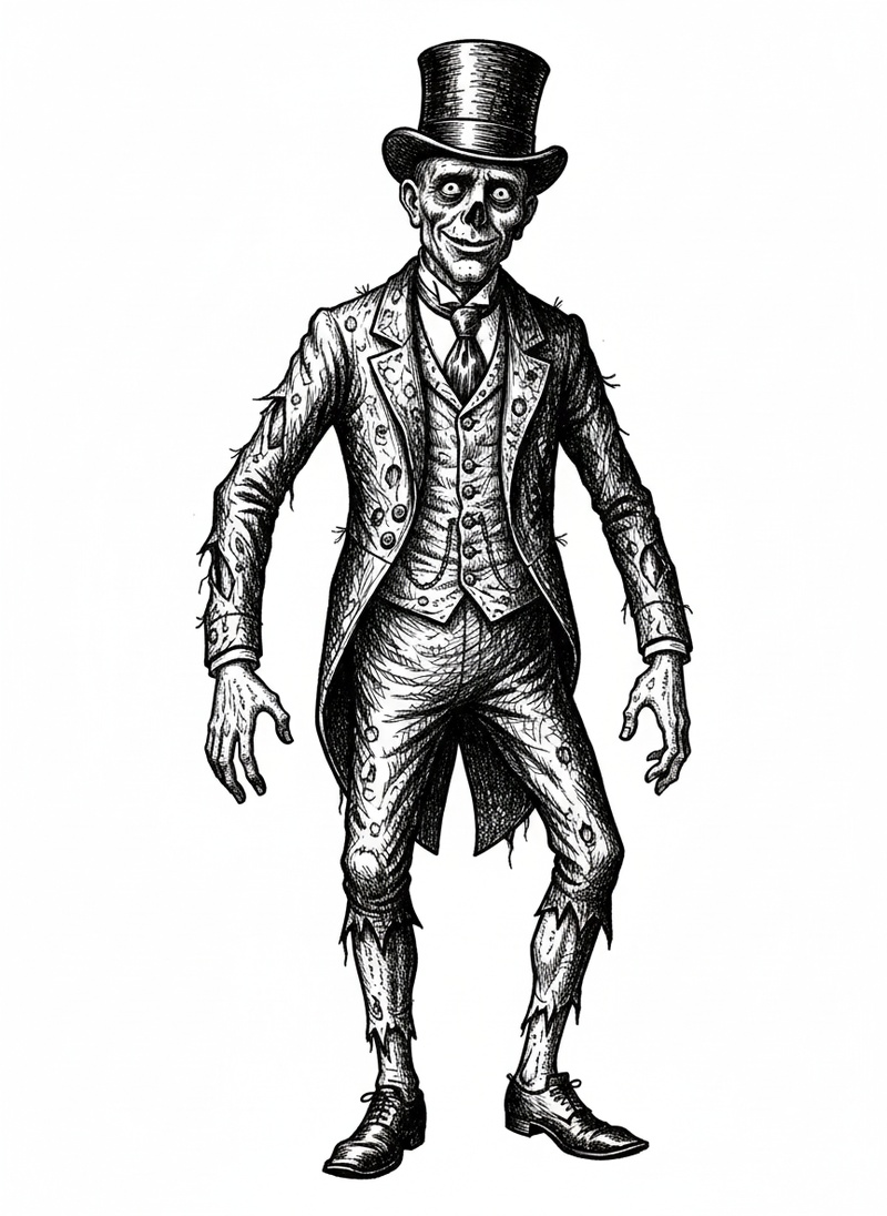 Shamble the Zombie in Victorian Illustration - Black & White Illustration