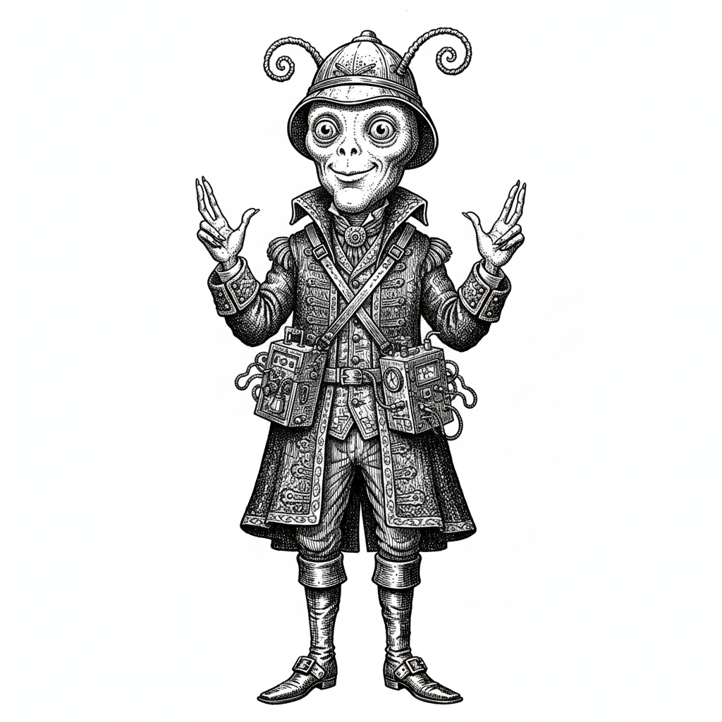 Zorg the Alien Explorer - Black & White Illustration