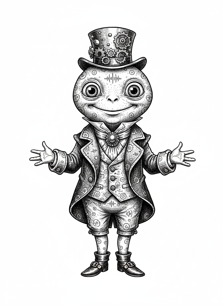 Blip the Small Alien - Black & White Illustration