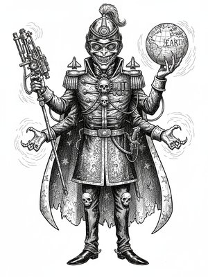 Invader the Villain Alien in Victorian Illustration