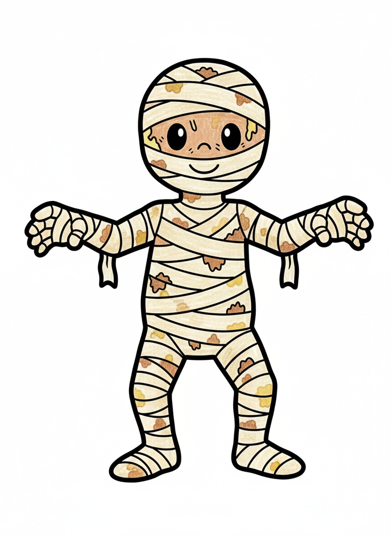 Bandages the Mummy in Classic Coloring Book - Full Colored Illustration