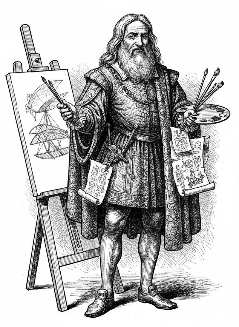 Leonardo the Renaissance Artist in Victorian Illustration - Black & White Illustration