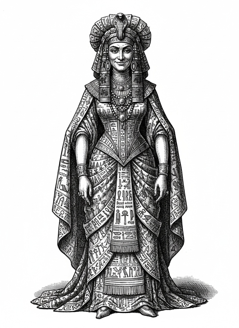 Cleo the Egyptian Pharaoh in Victorian Illustration - Black & White Illustration
