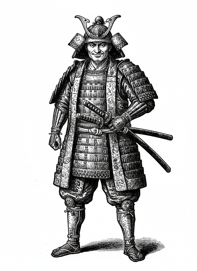 Samurai Honor the Warrior in Victorian Illustration - Black & White Illustration