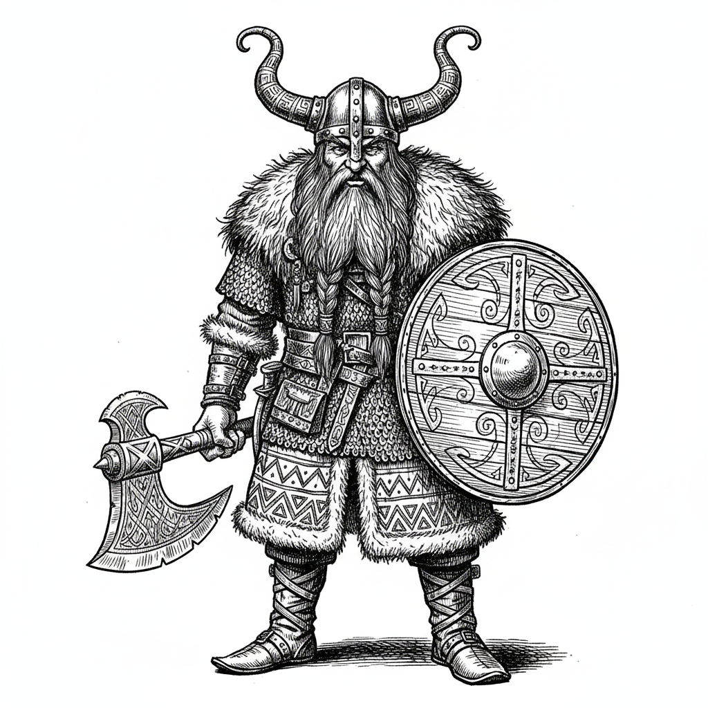 Viking Storm the Raider - Black & White Illustration
