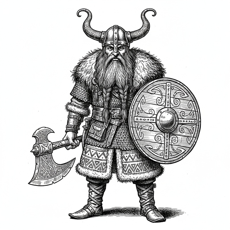 Viking Storm the Raider in Victorian Illustration - Black & White Illustration