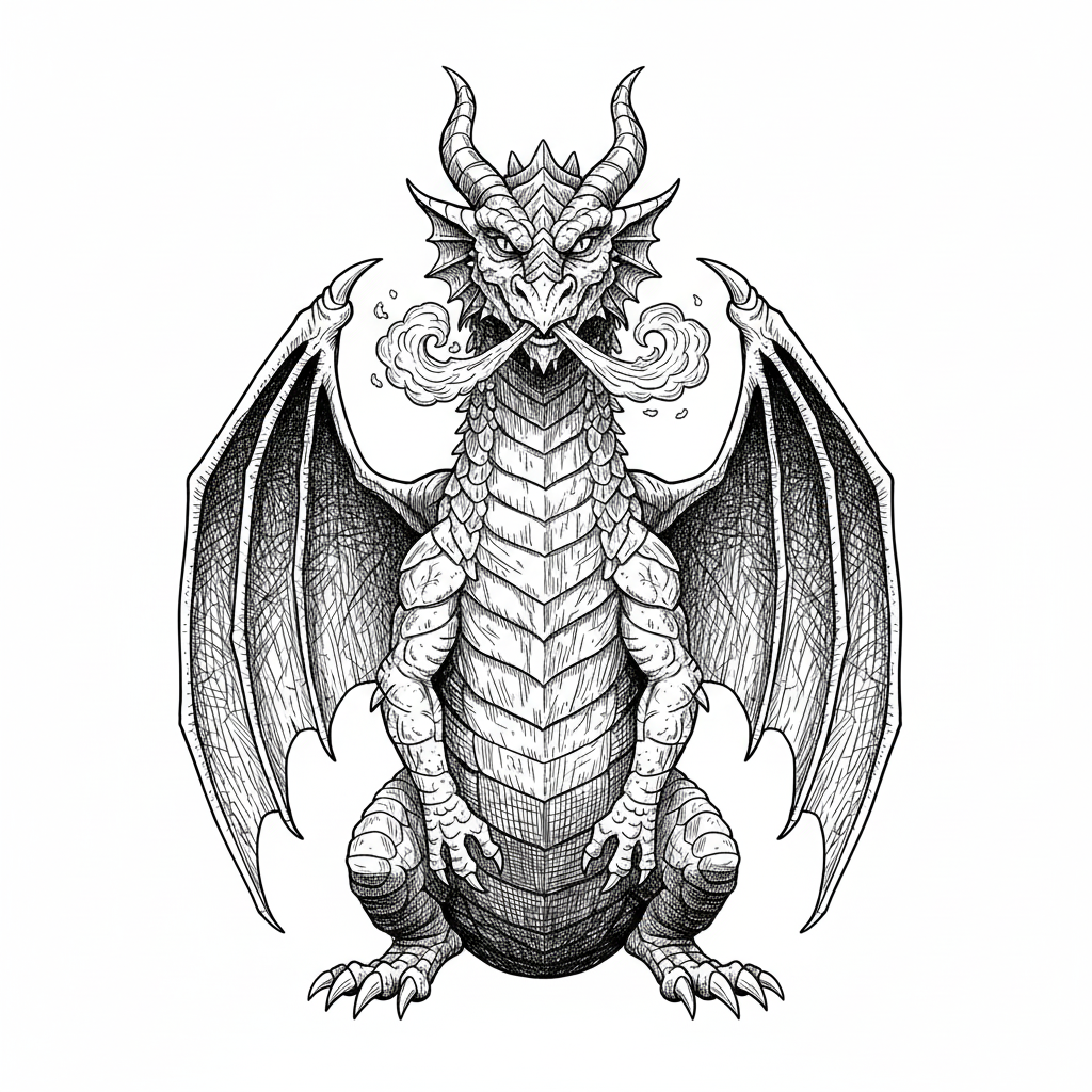 Frostbite the Ice Dragon - Black & White Illustration