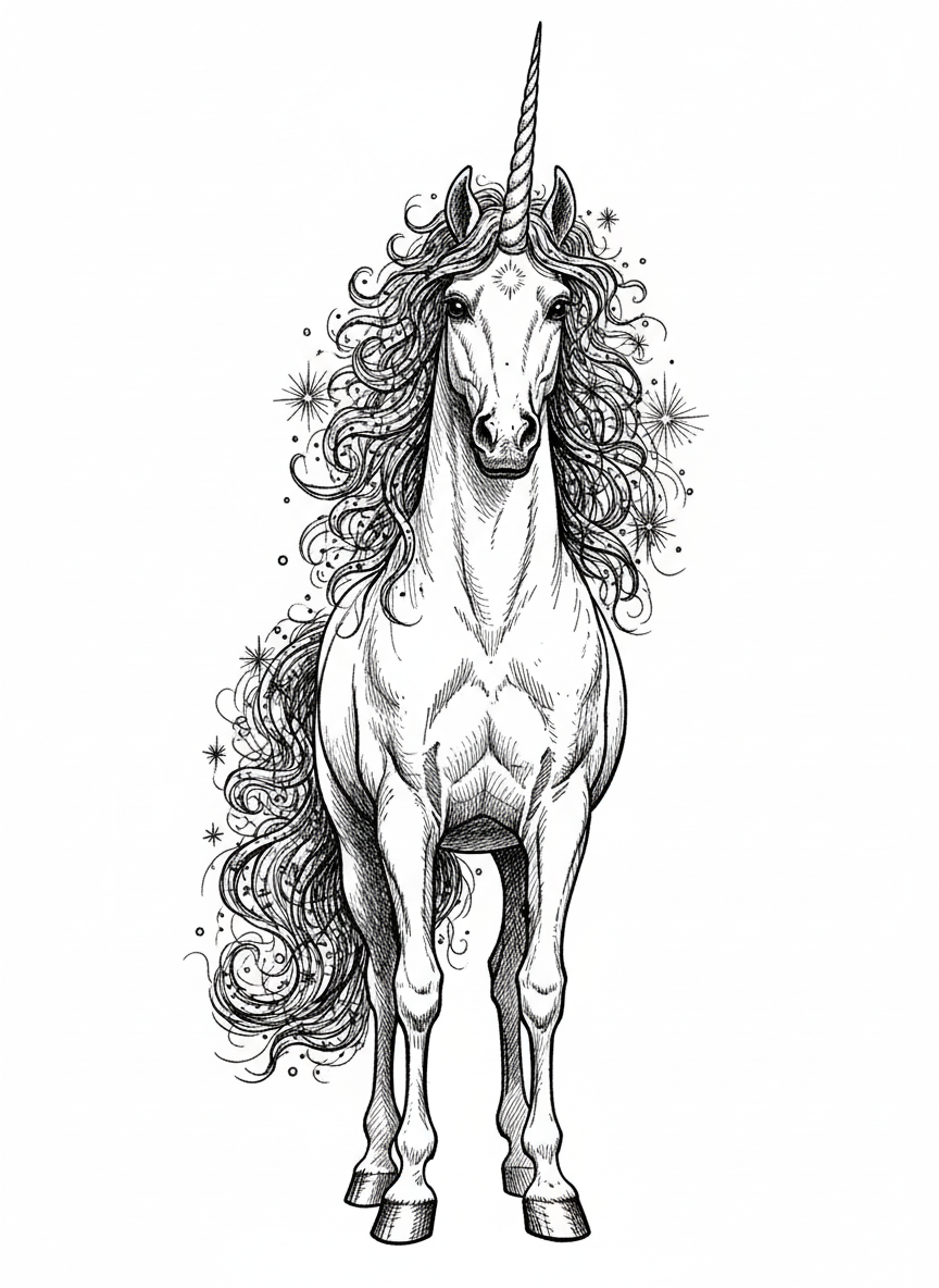 Stardust the Unicorn - Black & White Illustration