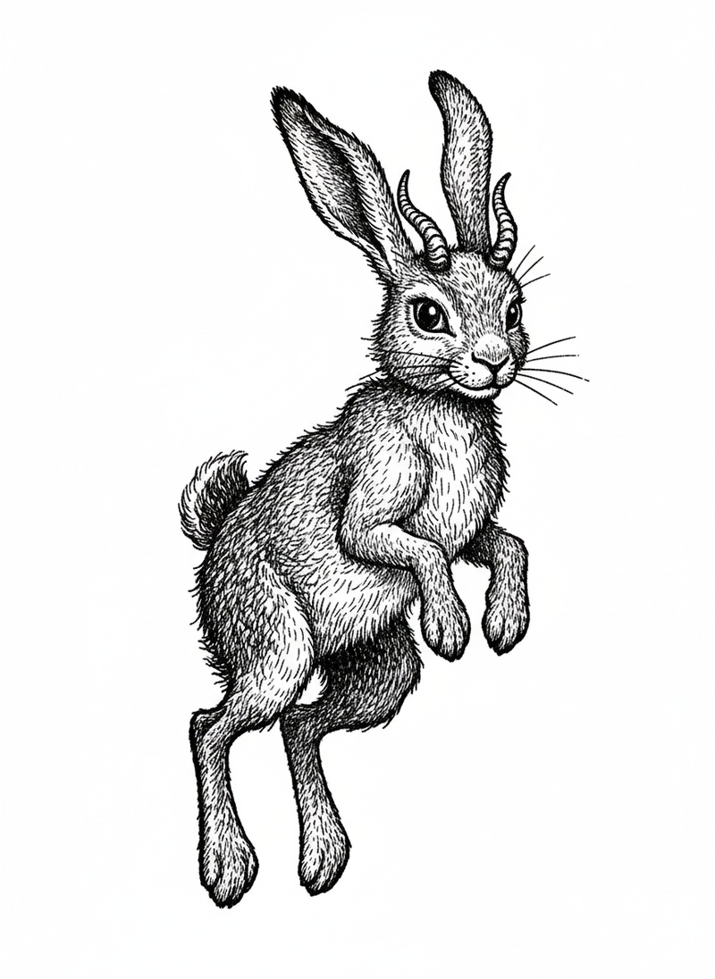 Hopper the Jackalope in Victorian Illustration - Black & White Illustration