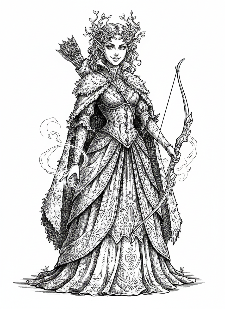 Willow the Wood Elf - Black & White Illustration