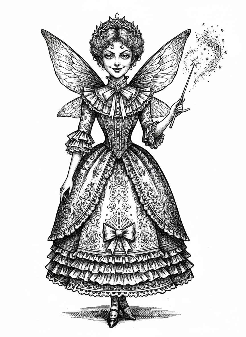 Sparkle the Fairy - Black & White Illustration
