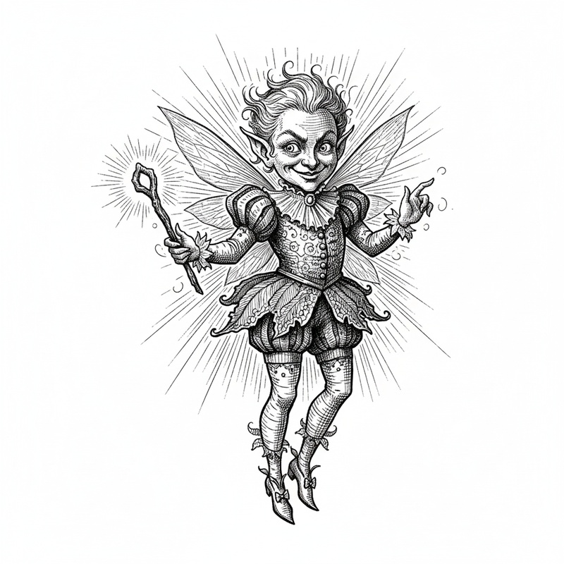 Glimmer the Sprite in Victorian Illustration - Black & White Illustration