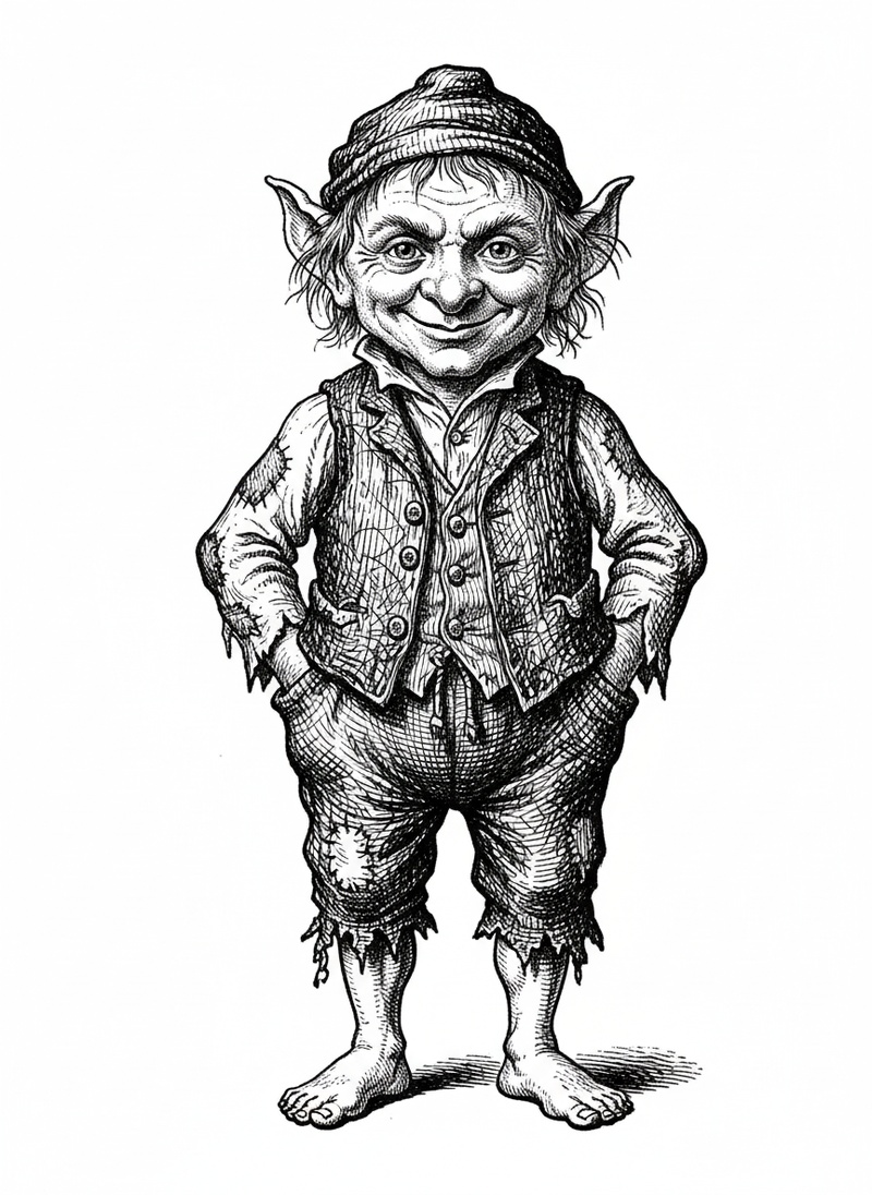 Cobweb the Brownie in Victorian Illustration - Black & White Illustration