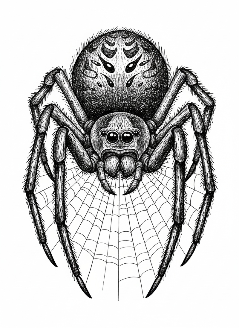 Creepy the Scary Spider in Victorian Illustration - Black & White Illustration