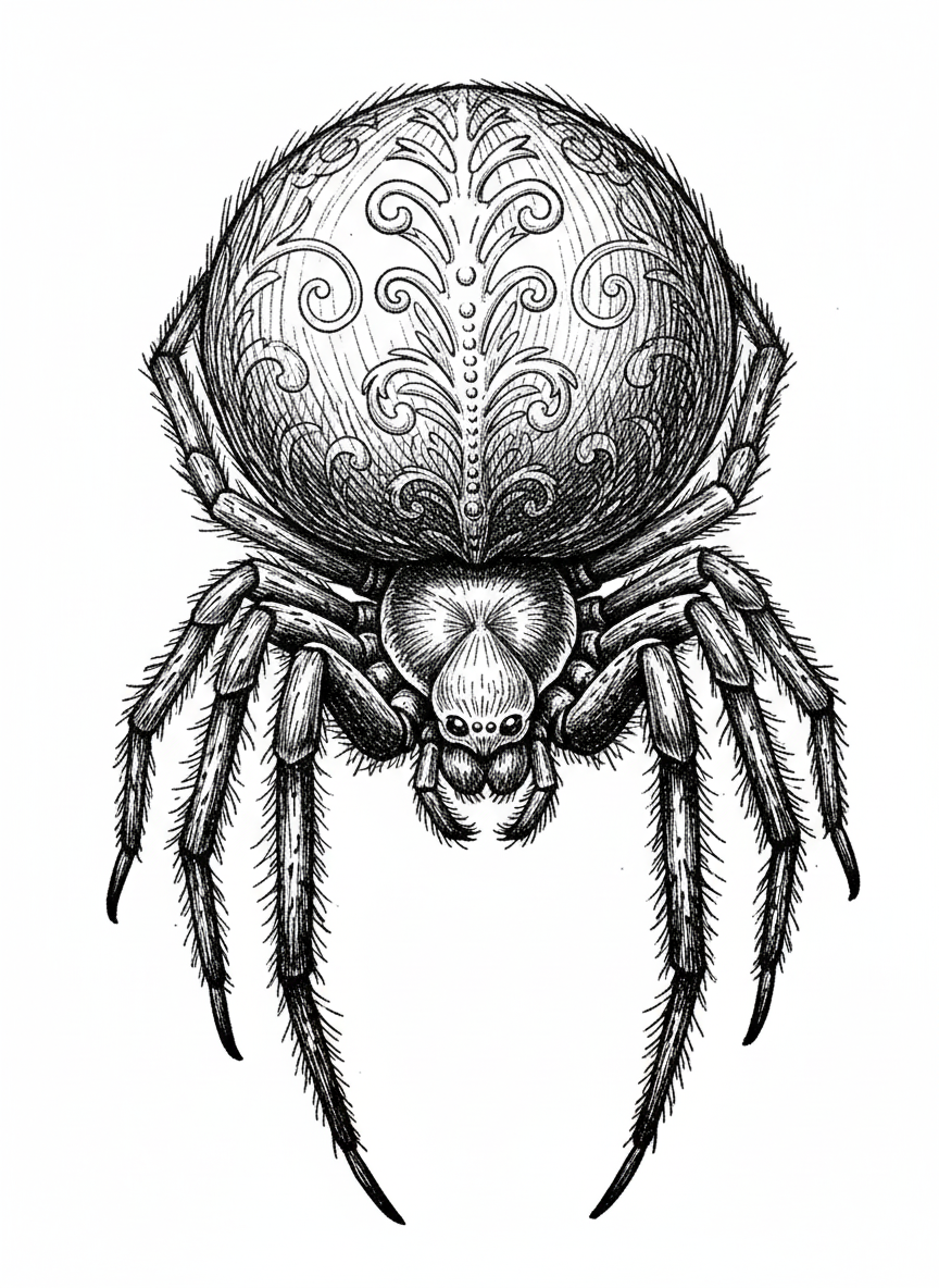 Charlotte the Helpful Spider - Black & White Illustration