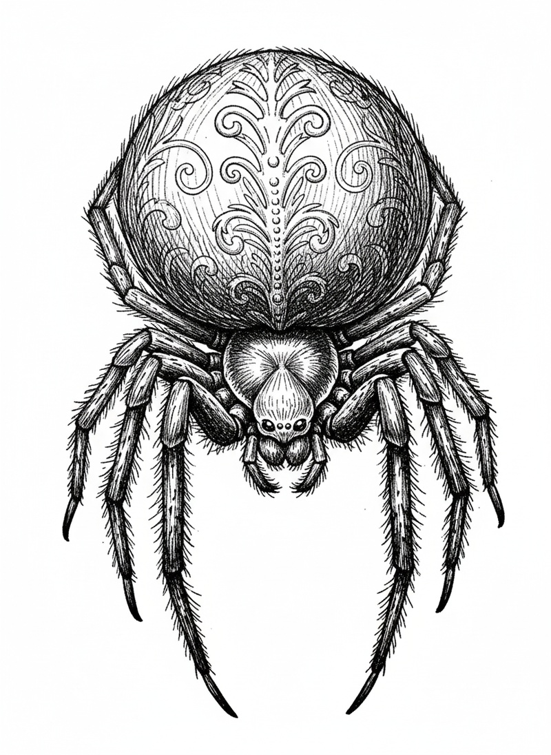 Charlotte the Helpful Spider in Victorian Illustration - Black & White Illustration