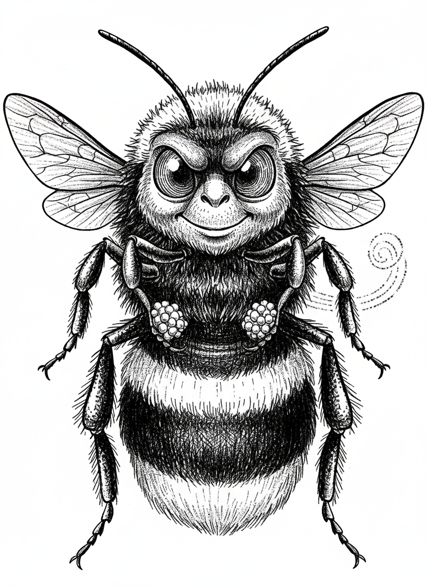 Buzz the Busy Bee - Black & White Illustration