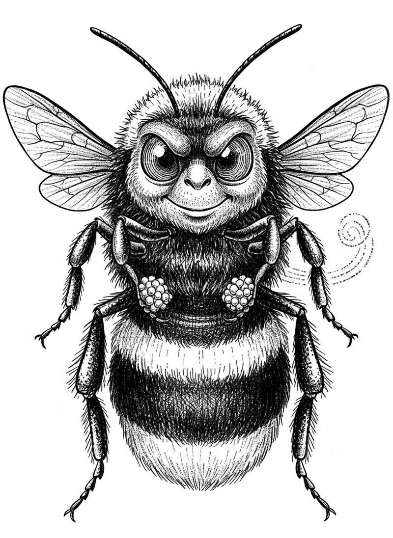 Buzz the Busy Bee in Victorian Illustration - Black & White Illustration