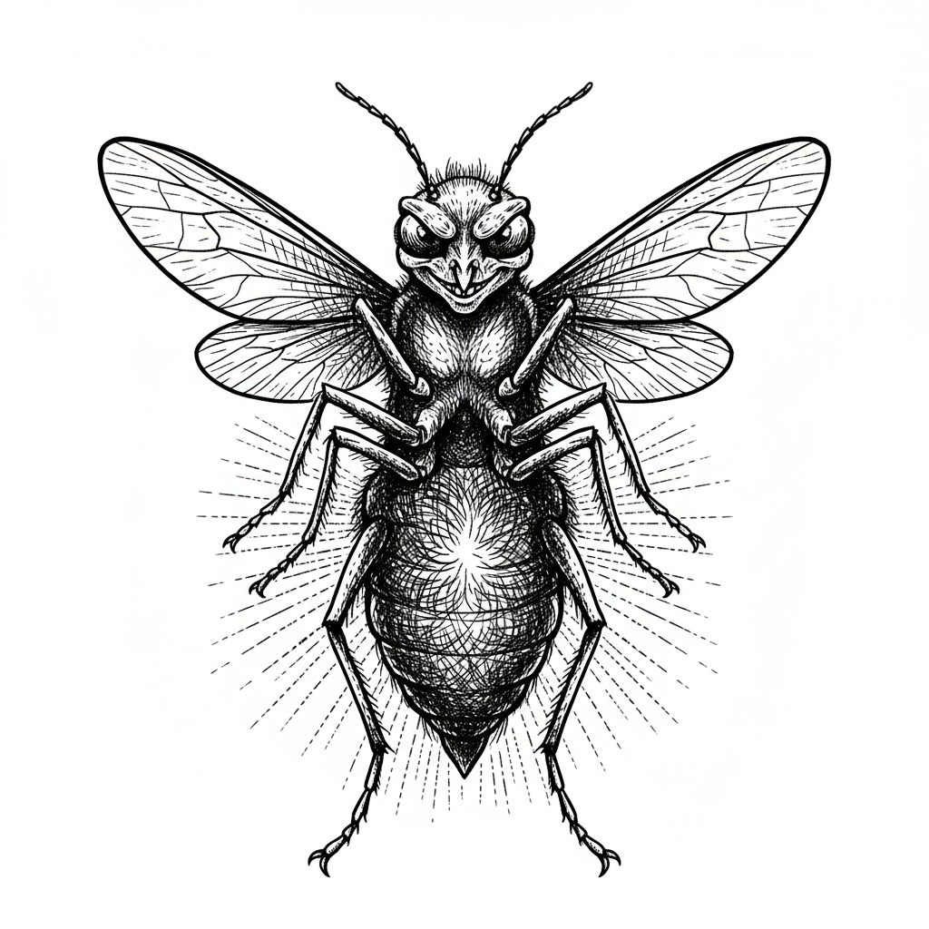 Glow the Firefly - Black & White Illustration