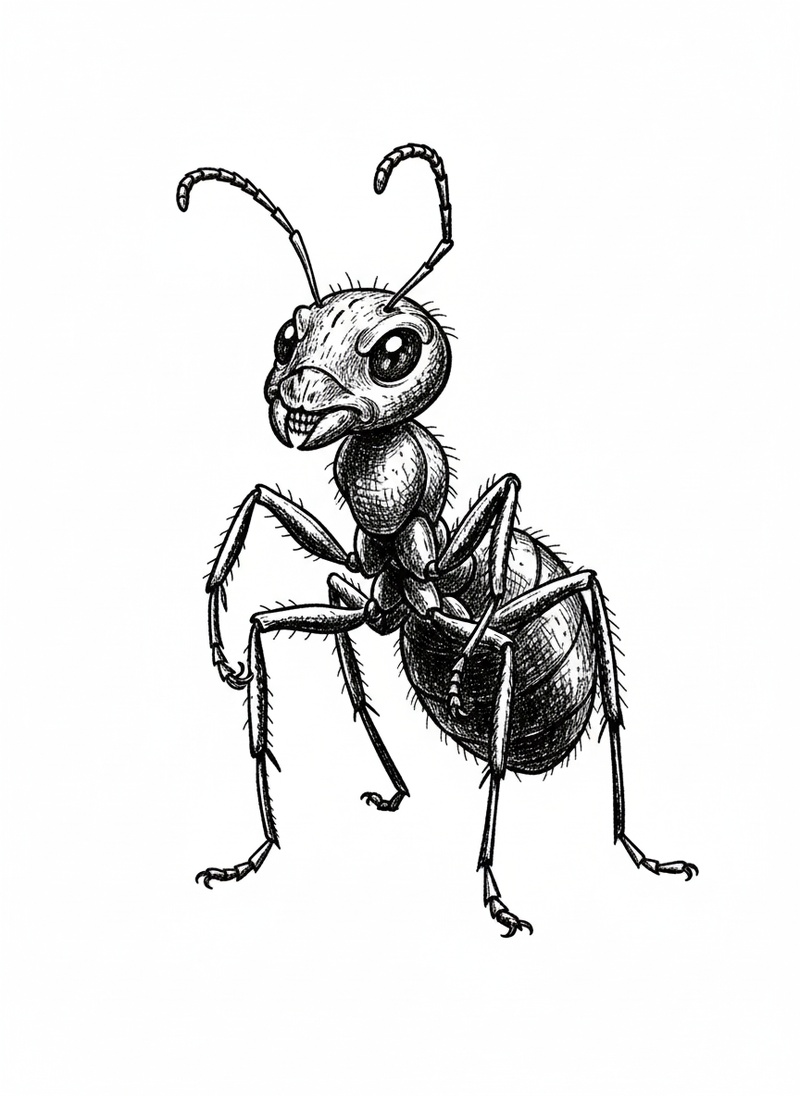 March the Ant in Victorian Illustration - Black & White Illustration