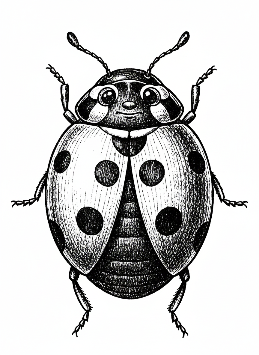 Lady the Ladybug - Black & White Illustration