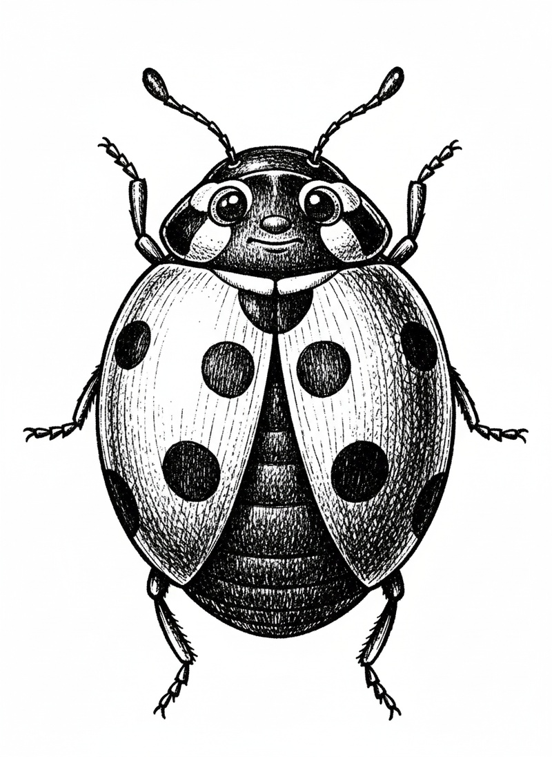 Lady the Ladybug in Victorian Illustration - Black & White Illustration