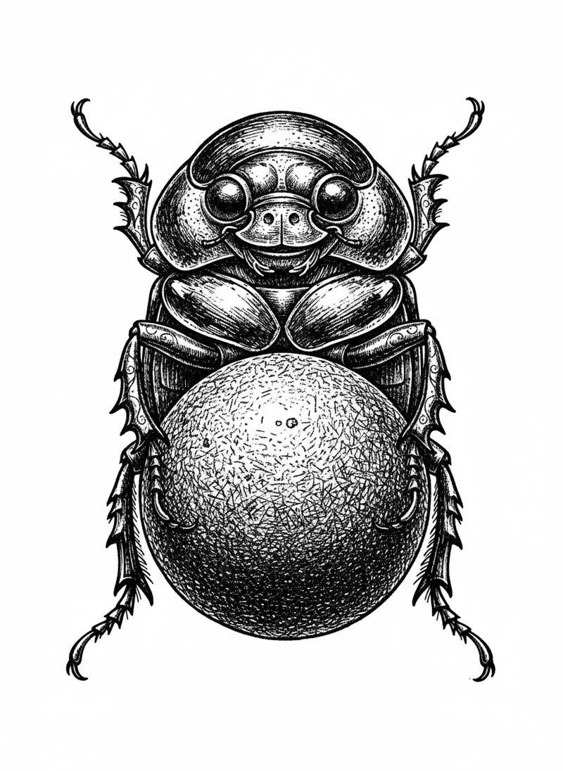 Scarab the Beetle in Victorian Illustration - Black & White Illustration