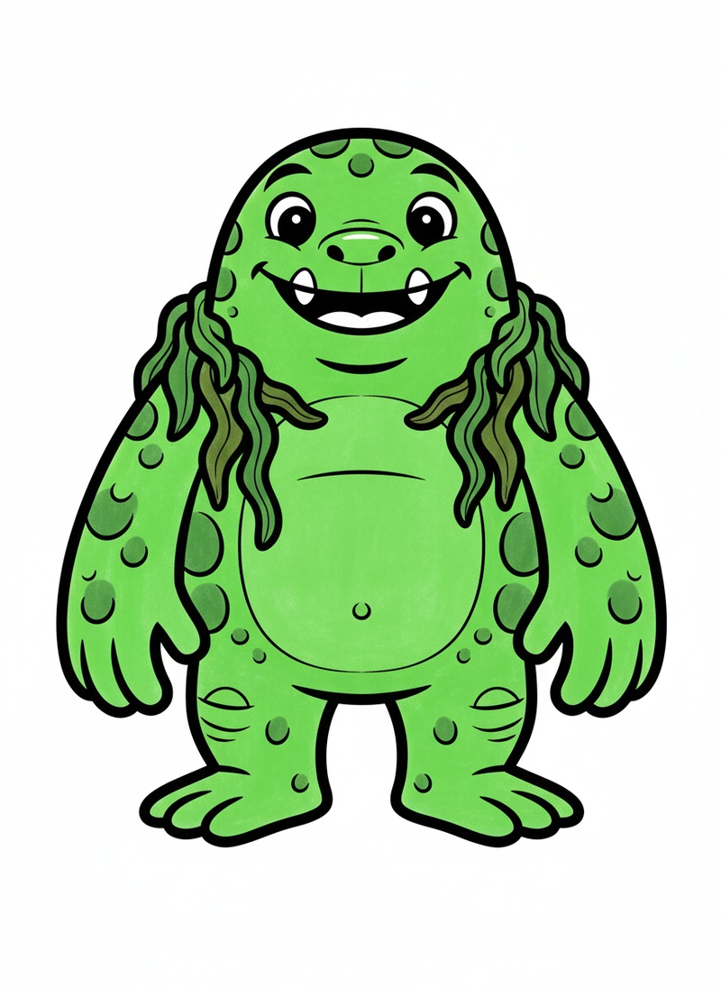 Greenie the Swamp Monster in Classic Coloring Book - Full Colored Illustration