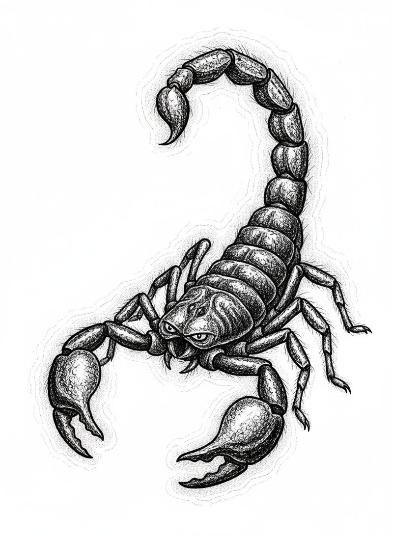Scorpio the Desert Scorpion in Victorian Illustration - Black & White Illustration