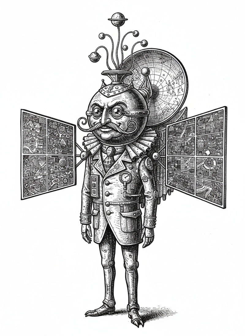 Rocket the Space Probe in Victorian Illustration - Black & White Illustration