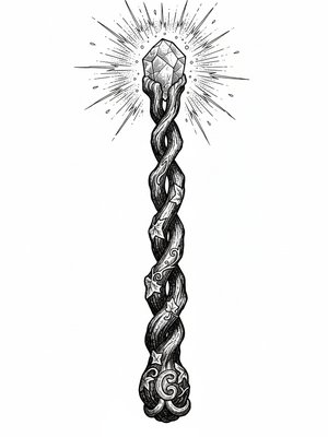 Ancient Magic Wand in Victorian Illustration - Black & White Illustration