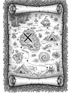 Ancient Map to Treasure in Victorian Illustration