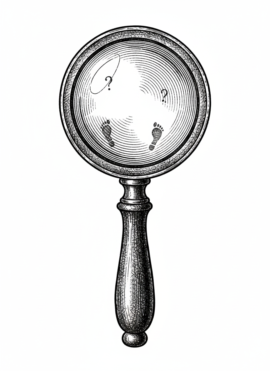 Magnifying Glass Detective Tool - Black & White Illustration