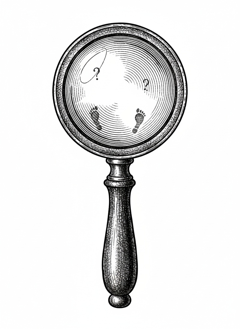 Magnifying Glass Detective Tool in Victorian Illustration - Black & White Illustration