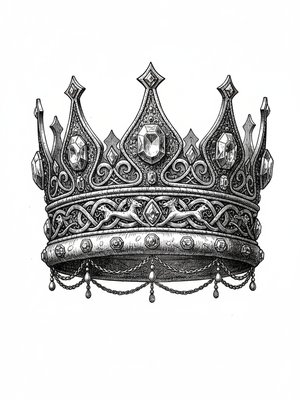 Ancient Golden Crown in Victorian Illustration - Black & White Illustration